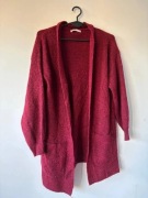 Ciepły Bordowy Kardigan Narzutka Oversize z Kieszeniami Melanżowy Soft Knit