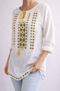 Biała bluzka haftowana boho folk etno tunika White Stuff 100% cotton M/L