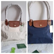 ZESTAW 2 torebek LONGCHAMP BEŻOWA + GRANAT w roz M 
