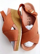 Sandały koturn Papiliio Birkenstock 37 brąz czerwone skóra naturalna