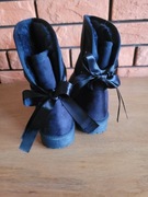 Ocieplane botki/śniegowce granatowe z satynową kokardą, rozmiar 37