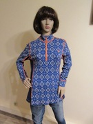 Kari Traa damska bluzka niebieska w norweski wzór 100% wełna merino_ XL