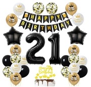 Zestaw balonów na 21 urodziny dla mężczyzny czarno złoty baner nowy