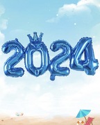 Balony foliowe cyfry Sylwester niebieskie z koroną