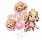 ZESTAW 9 BALONÓW URODZINY PSI PAW PATROL SKYE RÓŻ