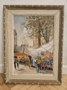 Obraz olejny scena miejska targ kwiatowy Paryż