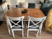 Stół drewniany rozkładany + 2 krzesła Ikea