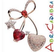 Broszka Kokarda Serduszka Złota Cyrkonie Przypinka Pin Kryształki Prezent