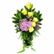 Kompozycja do wazonu nagrobnego na grób cmentarz stroik zielono-fioletowy