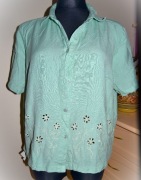 177^ Rose Feari miętowa  elegancka bluzka z  lnu  z haftem 52