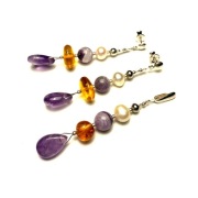 Fiolekart - Komplet, biżuteria artystyczna - ametyst, bursztyn, perły...