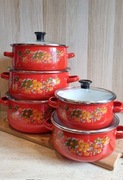 Garnki emaliowane 10 elementów - 5 szt + 5 pokrywek - gaz/ indukcja