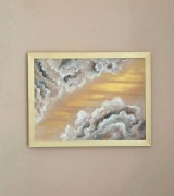 Obraz ręcznie malowany 30x40 – pejzaż niebo  chmury złoto, akryl