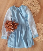 piękna jasnoniebieska sukienka z długim rękawem krótka suknia 40L 38M