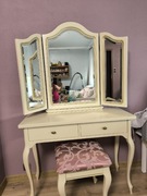 Toaletka kosmetyczna z lustrem i taboretem naturalne lite drewno 