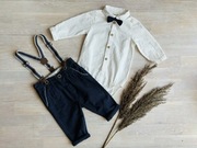 Elegancki komplet na chrzest chłopiec body + spodnie na szelkach Newbie 62