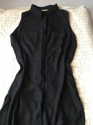 Camaieu. Dluga czarna tunika/sukienka, kołnierzyk, rozcięcia po bokach