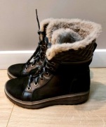 Czarne kozaki śniegowce CATWALK DEICHMANN 38 wiązane futerko zamsz