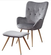 Fotel uszak + podnóżek, skandynawski, szary, welur 