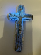 krzyz krucyfiks na sciane  masa perłowa uszkodzenia , pieczątka jeruzalem