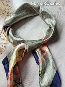 Apaszka duża khaki, granat, róż i żółty 