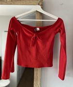 CZERWONA przylegająca bluzka z długim rękawem xs