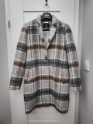 Płaszcz w kratę Rino & Pelle wełniany look szary brąz rozmiar M