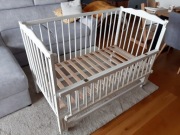 Łóżeczko-kołyska 3w1 Badum 120x60 białe, 5 poziomów wysokości!