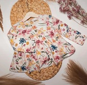 Bluzka Zara 98 w kwiaty z brokatem świecąca floral kwiatki długi rękaw 