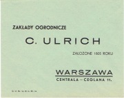Warszawa, Koperta firmowa Zakładów Ogrodniczych C. Ulrich