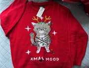 Cropp M oversize czerwony świąteczny sweter Christmas mood