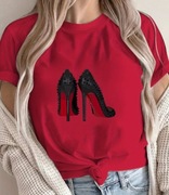 Damska koszulka t-shirt czerwona Szpilki rozmiar L