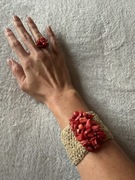 Biżuteria bransoletka pierścionek naturalny koral len rękodzieło naturalne 