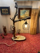 Drewniane rustykalne lampy stołowe z gałęzi jabłoni natura etno boho  