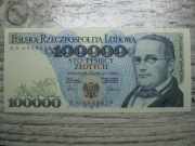 BANKNOT PRL 100000 ZŁOTYCH 1990 ROK SERIA BA S. MONIUSZKO UNC