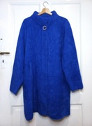 Niebieski wełniany płaszcz futerko kardigan angora elegancki