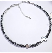 NASZYJNIK STAL SZLACHETNA 316L KRZYŻ MEDALIK ŚW.BENEDYKT KAMIEŃ HEMATYT 