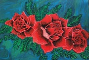 Ręcznie malowany obraz strukturalny kwiaty róże czerwone 60 na 80