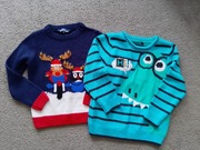 Sweter świąteczny i niebieski w paski  rozm.110/116