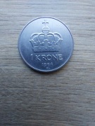 Norwegia 1 krone 1994 znak k z gwiazdką; stan +II