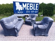 Komplet Wypoczynkowy GREY Cały Szary 3+1+1 Dąb - skóra Szara