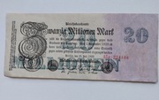 20 milionów Niemcy 1923r st. UNC, jednostronny,znaki wodne 
