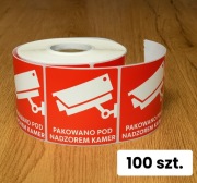 Etykiety "Pakowane pod Nadzorem Kamer" 80x80 mm | 100 szt.