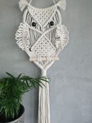 MAKRAMA DUŻA SOWA 80 cm  ze sznurka ozdoba boho kremowa beżowa NA PREZENT