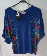 Desigual - śliczna bluzka w kwiaty, cekiny, r. L