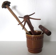  Stare przybory kuchenne ręcznie wyk.PRL drewno