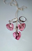 Zestaw biżuterii- kolczyki i wisiorek Różowe serduszko, srebro