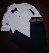 Elegancki komplet chłopięcy 152 koszula mucha spodnie pasek