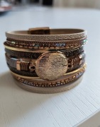 Bransoletka skórzana Gold vintage bohemian z metalową ozdobą