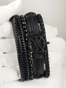 NOWA Bransoletka męska czarna skórzana komplet zestaw 4w1